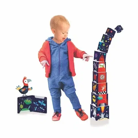 Leporelá, krabičky, puzzle knihy Raketa - knižka a stavené kocky