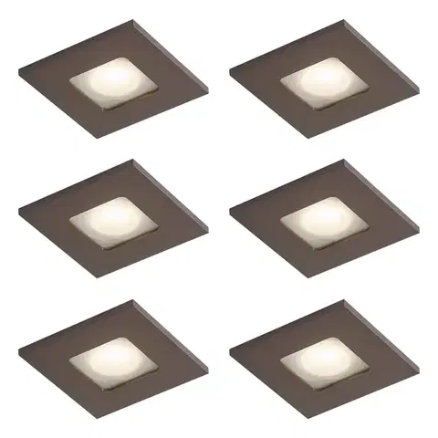 Zapustené svietidlá Sada 6 moderných zapustených bodových svetiel tmavý bronz štvorcové IP44 - Qure