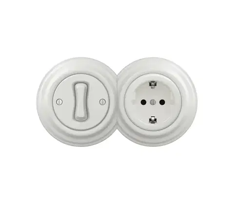 Predlžovacie káble Reblig - Retro jednopólový vypínač č. 1 a zásuvka SCHUKO 230 V s keramickým rámom, biela 2xRG0008+RG0001+RG0106