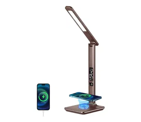 Lampy BRILAGI-LED Stmievateľná LED lampa REGINA s bezdrôtovým nabíjaním, 8,5 W, 230 V, hnedá BRI8975