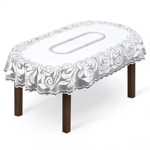 Bytový textil Žakárový obrus  241271 oválny 130X180 biely