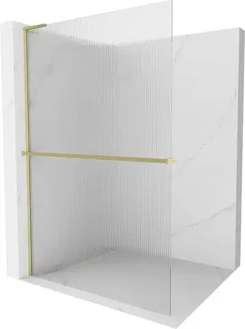 Sprchové dvere MEXEN/S - Kioto+ L Sprchová zástena WALK-IN s poličkou a držiakom uterákov 70 x 200, prúžky, zlatá kartáčovaná 800-070-123-55-09