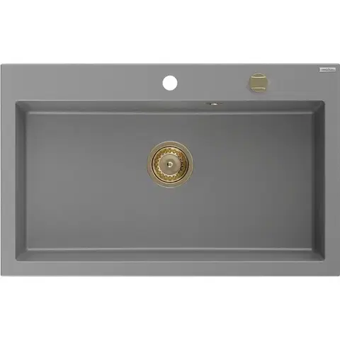Kuchynské drezy MEXEN/S MEXEN/S - Elix granitový drez 1-miska 800 x 500 mm, sivý, sifón zlatá 6527801005-71-G