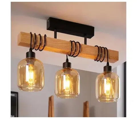 Svietidlá BRILAGI - Prisadený luster WOOD GLASS 3xE27/60W/230V borovica/čierna/dymovo-hnedá EG44074+3xNSTK7765