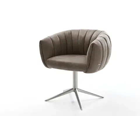 Jedálenské stoličky DELIFE Jedálenská stolička Jada-Flex mikrovlákno taupe vintage krížová podstava nerezová oceľ 360° otočný hojdacia funkcia vrecková pružina