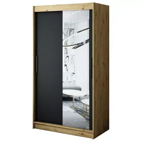 Šatníkové skrine Skriňa Halifax T2 120 Dub Artisan/čierna/Zrkadlo