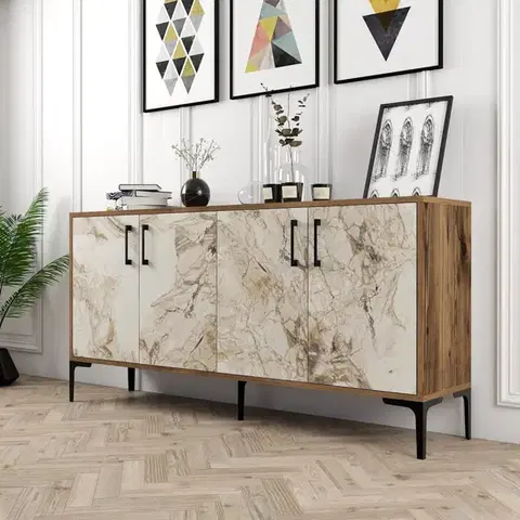 Komody Konzolový stolík Kiev 160 - Walnut, White Marble