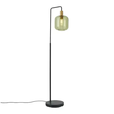 Stojace lampy Hotelová elegantná stojacia lampa čierna a zlatá so zeleným sklom - Zuzanna