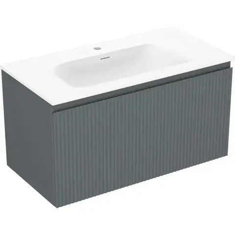 Kúpeľňový nábytok MEXEN/S - Rivel kúpeľňová skrinka 90 cm s umývadlom Vela, 1 šuplík, reliéf, grafit mat/biela mat 91A20-09047-1-BF66-W23M01