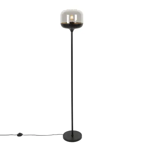 Stojace lampy Dizajnová stojaca lampa čierna so zlatom a dymovým sklom - Kyan