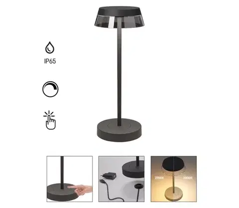 LED osvetlenie Redo 90312 - LED Stmievateľná stolná lampa ILUNA LED/2,5W/5V 3000 mAh IP65 čierna 90312