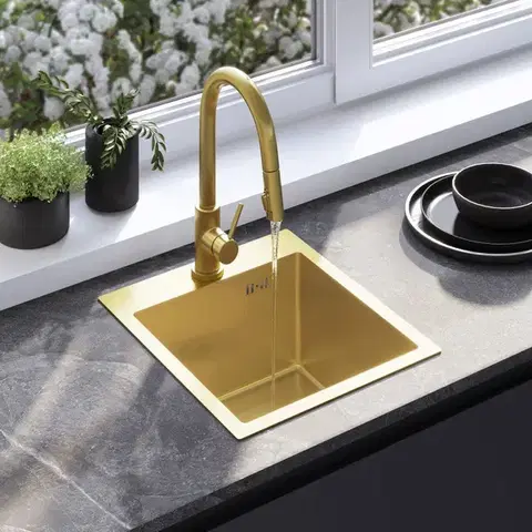 Kuchynské drezy REA REA - Oceľový drez Leo 40 BRUSH GOLD s kuchynskou batériou KPL-96001