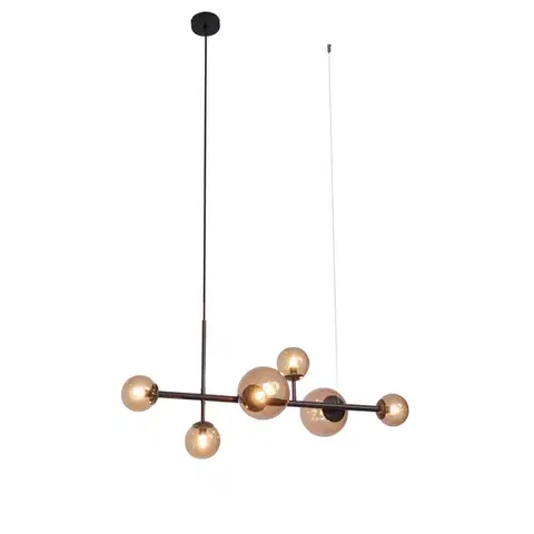 Závesné svietidlá Závesná lampa Hotel Chic tmavý bronz s bronzovým sklom 6-svetelná - Monaco