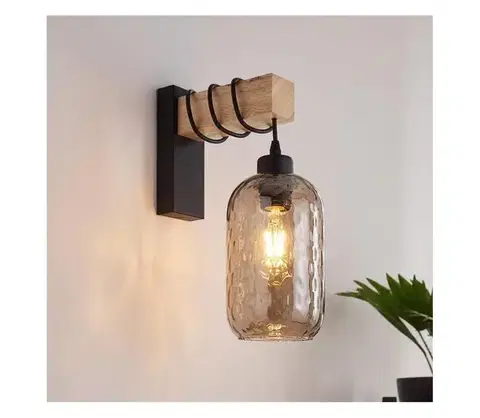 Svietidlá BRILAGI - Nástenné svietidlo WOOD GLASS 1xE27/60W/230V borovica/čierna/dymovo-hnedá EG44078+NSTK7702