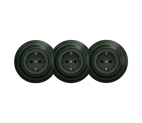 Predlžovacie káble lap - trojitá retro zásuvka do domácnosti s rámikom, SCHUKO, 230 V, zelená KA0063+2xKA0062+3xKA0112