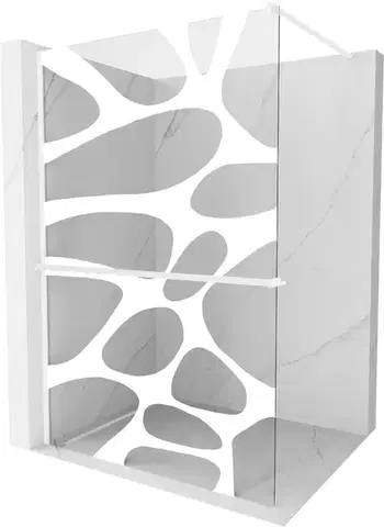 Sprchové dvere MEXEN/S - Kioto+ Sprchová zástena WALK-IN s poličkou a držiakom uterákov 70 x 200, biely vzor, biela 800-070-121-20-97