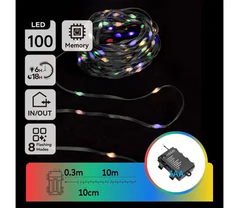 LED osvetlenie  B.V. -LED Vonkajšia vianočná reťaz 100xLED/8 funkcií 3xAA 10,3m IP44 multicolor B10303K1P