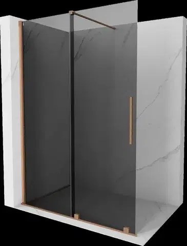 Sprchové dvere MEXEN/S - Velar Sprchová zástena posuvná Walk-in 130 x 200, grafit 8 mm, meď kartáčovaná 871-130-000-43-65
