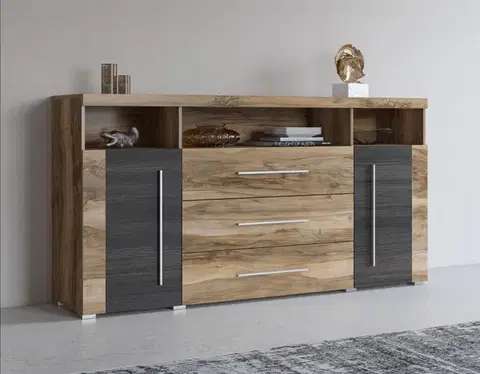 Komody a skrinky POUND dvojdverová komoda 3S2D, orech Satin/touchwood