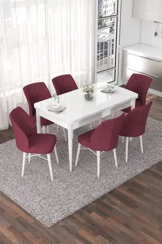 Jedálenské sety Extendable Dining Table & Chairs Set (7 Pieces) Nef - White, Burgundy