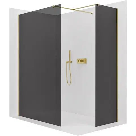 Sprchovacie kúty CERANO - Sprchová zástěna Walk-in Onyx T L/P - 8 mm - hranatá vzpěra - zlatá, grafitové sklo - 150x130x200  CER-8050BD3482