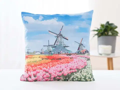 Dekoračné obliečky Carbotex Obliečka na vankúš 40 × 40 cm - Veterné mlyny v Holandsku-  -