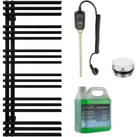 Doplnky do kúpeľne CERANO - Kúpeľňový elektrický radiátorový set Burke - Ľ/P - 600W - čierna matná - 1200x500 mm CER-680548
