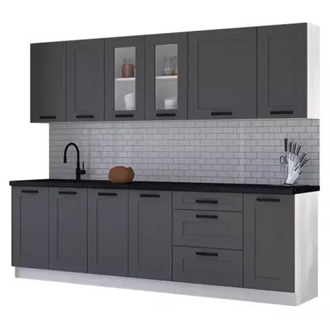 Sivý kuchynský nábytok Kuchynská linka Luna dustgrey/biela 260 bez dosku