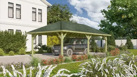 Záhradné domčeky Drevený prístrešok / carport 431 x 778 cm Dekorhome