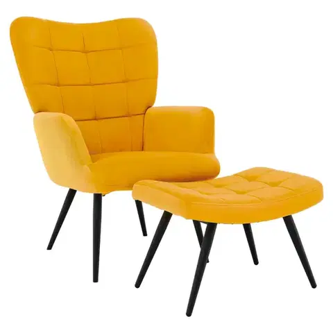 Kreslá KONDELA Haben kreslo s podnožou žltá (Velvet) / čierna