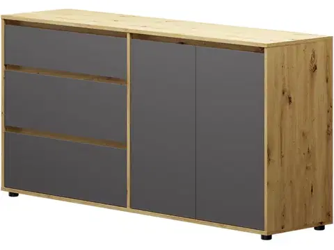 Komody NABBI Norman CH-2D/3DR dvojdverová komoda so zásuvkami sivý grafit / dub wotan