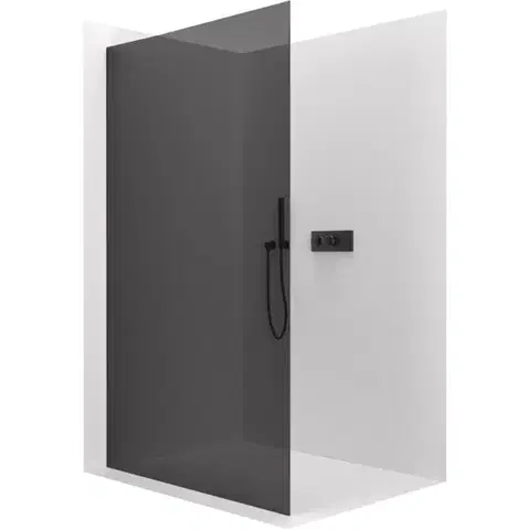 Sprchové dvere CERANO - Sprchová zástena Walk-in Crystal Ľ/P - 10 mm - bezvzperový systém - čierna matná, grafitové sklo - 150x200 CER-8050BD82698