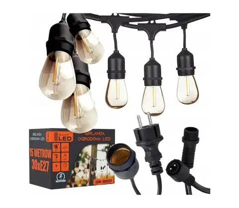 LED osvetlenie SmartLED LED vonkajšia dekoratívna reťaz 15xE27/1W/230V 15,94 m IP44 čierna 4534