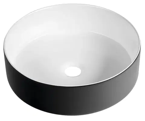 Umývadlá SAPHO - FIASTRA keramické umývadlo na dosku, priemer 40cm, biela/čierna mat FT801B