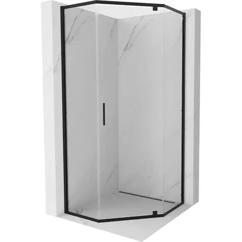 Sprchovacie kúty MEXEN - Exo sprchovací kút päťboký krídlový 80 x 80, transparent, čierna 812-080-080-70-00