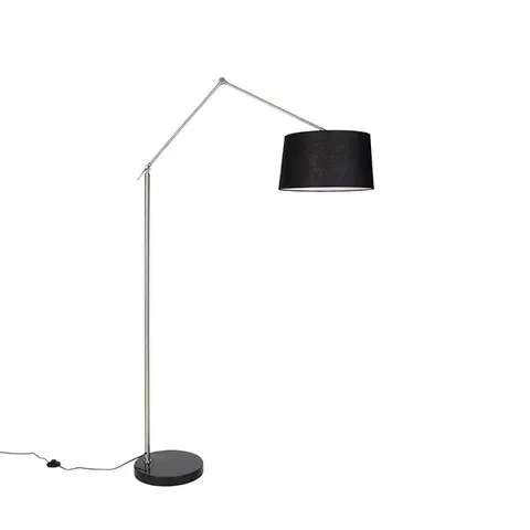 Stojace lampy Moderná stojaca lampa oceľ s tienidlom čierny ľan 45 cm - Editor