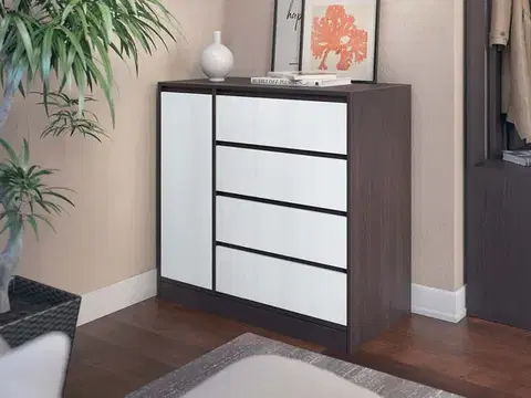 Komody a skrinky MAX šuplíková komoda, biela / wenge