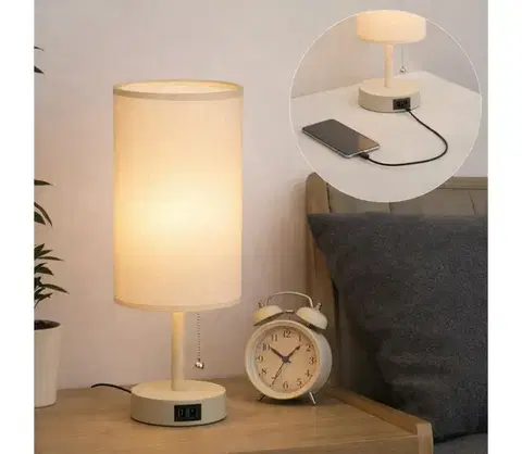Lampy BRILAGI - Stolná lampa s USB portom TABLON 1xE27/25W/230V béžová/krémová BG3668+BG3681