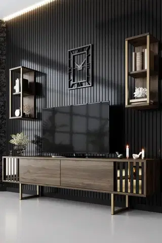 Obývacie steny TV skrinka / Obývacia stena Gold Line - Walnut, Black