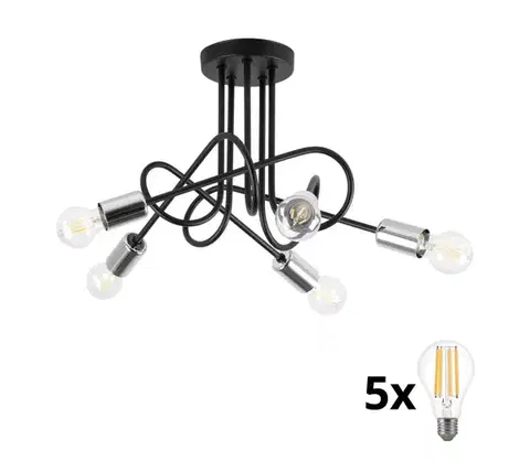 Svietidlá  Luster prisadený OXFORD 5xE27/15W/230V W-2016/5 BK+CH/H