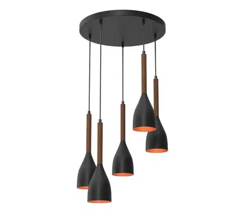 Svietidlá  Luster na lanku MUZA 5xE27/15W/230V čierna/hnedá/medená/buk 9018
