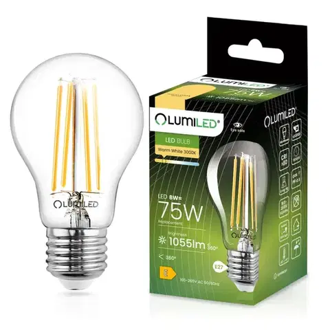 Žiarovky E27 Žiarovka LED A60 FIL CL 8W E27 1055LM 3000K