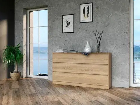 Komody a skrinky Široká komoda so zásuvkami WALMA M6 140, dub sonoma