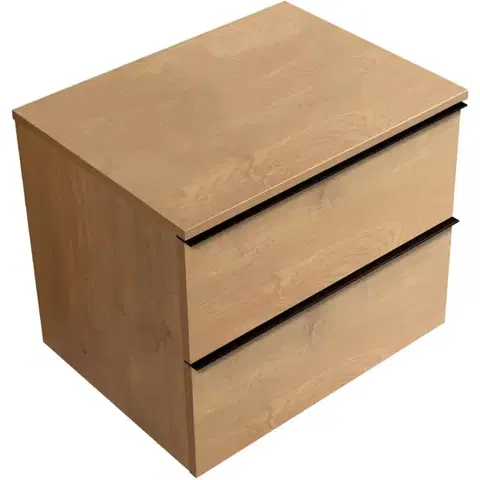 Kúpeľňový nábytok CERANO - Kúpeľňová skrinka Velora - dub medový, úchytka čierna + doska pod umývadlo Navira Slim - 18 mm - 70x54,8x46,5 CER-664810