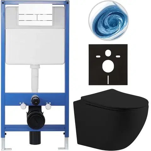 Záchody CERANO - Kompletný WC set Profi/Cesso - čierna matná - WC tlačidlo Line/Biela - predstenová inštalácia - 49x36 CER-8050BD84377