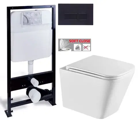Závesné wc sety PRIM predstenový inštalačný systém s čiernym tlačidlom 20/0044+ WC INVENA FLORINA /VÍROVÉ SPLACH/ WITH SOFT  se sedlem RIMLESS PRIM_20/0026 44 FL1