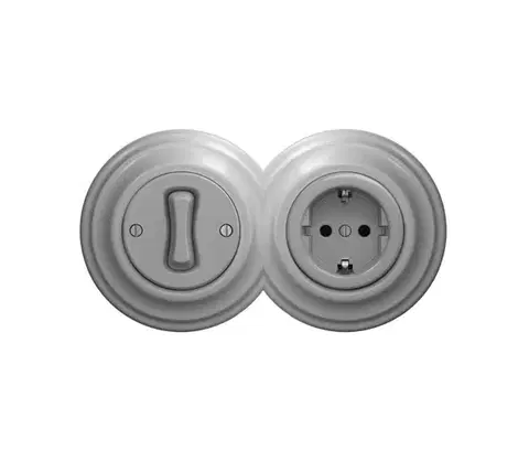 Predlžovacie káble Reblig - Retro jednopólový vypínač č. 1 a zásuvka SCHUKO 230 V s rámčekom, sivá 2xRG0053+RG0046+RG0111
