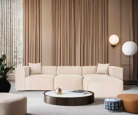 Sedacie súpravy Rohová sedacia súprava / Rohová pohovka Lora (L1-O1-1R-POUFFE ) - Cream