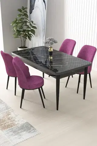 Jedálenské sety Dining Table & Chairs Set (5 Pieces) Nil - Black Marble, Purple
