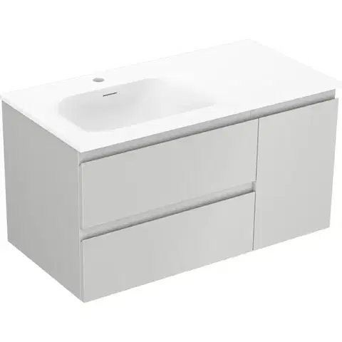 Kúpeľňový nábytok MEXEN/S - Orio kúpeľňová skrinka 90 cm s umývadlom Vela ľavá, 2S, 1D, sivá mat/biela mat 91A13-09047-3-BBFFF62-W23L01